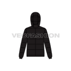 Mens Puffer Jacket with Detachable Hood flat sketch, front view