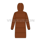 Mens Puffer Jacket with Oversized Hood flat sketch, back view