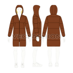 Mens Puffer Jacket with Oversized Hood flat sketch, croqui sketch
