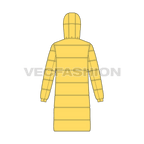 Mens Puffer Long Coat flat sketch, back view