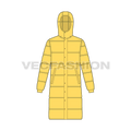 Mens Puffer Long Coat flat sketch, front view