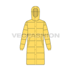 Mens Puffer Long Coat flat sketch, front view