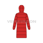Mens Long Puffer Coat flat sketch, back view