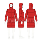 Mens Long Puffer Coat flat sketch, croqui sketch