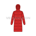 Mens Long Puffer Coat flat sketch, front view