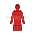 Mens Long Puffer Coat flat sketch, front view