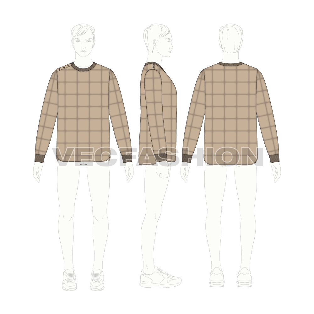 Mens puffer sweatshirt flat sketch, croqui sketch
