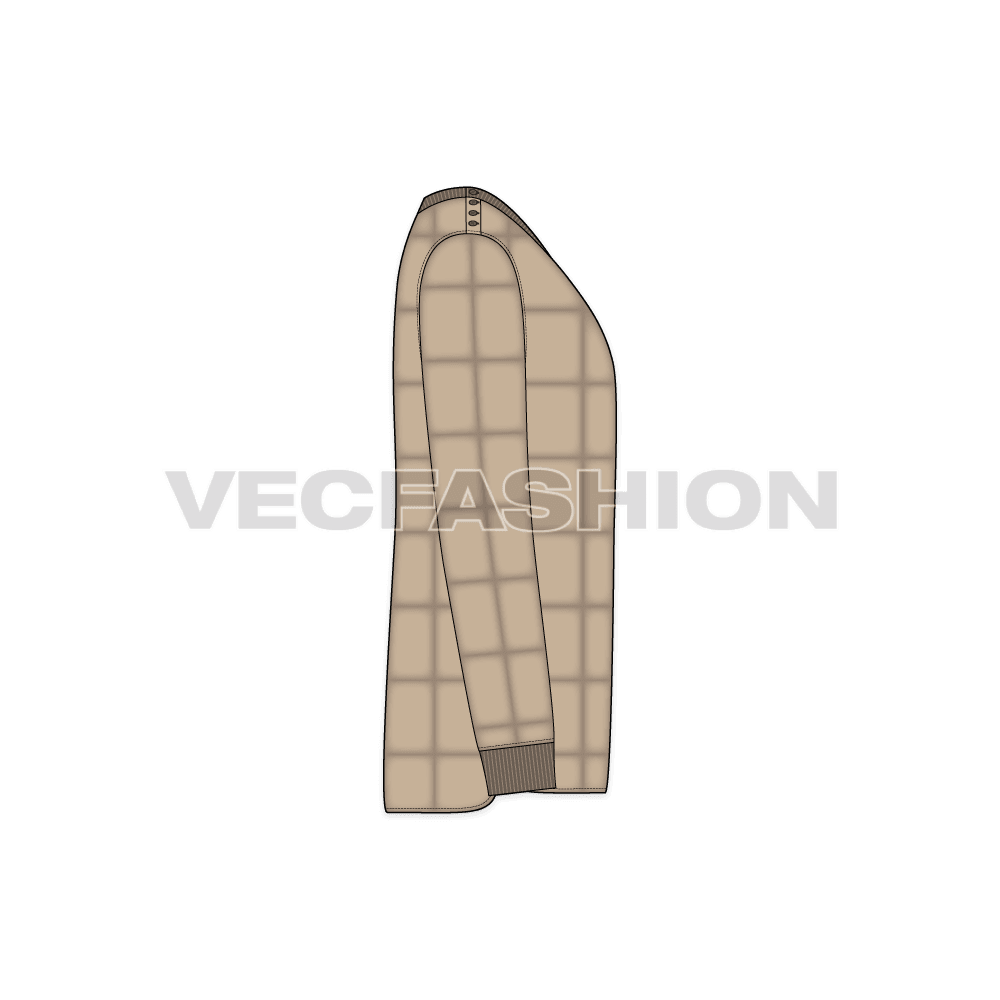 Mens puffer sweatshirt flat sketch, side view