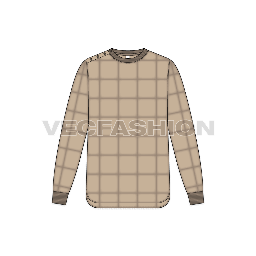 Mens puffer sweatshirt flat sketch, front view