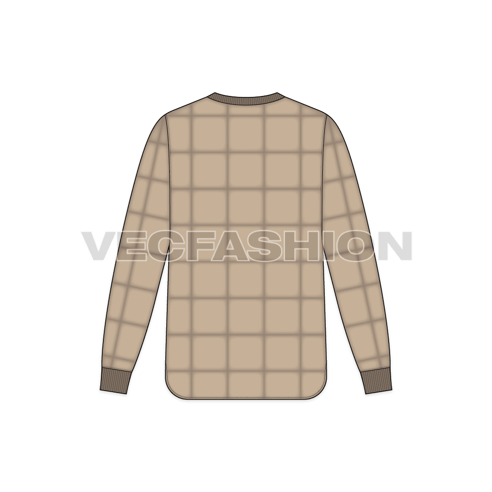 Mens puffer sweatshirt flat sketch, back view