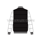 Mens Puffer Varsity Jacket flat sketch, back view
