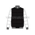 Mens Puffer Varsity Jacket flat sketch, front view