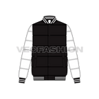 Mens Puffer Varsity Jacket flat sketch, front view