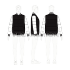 Mens Puffer Varsity Jacket flat sketch, croqui sketch