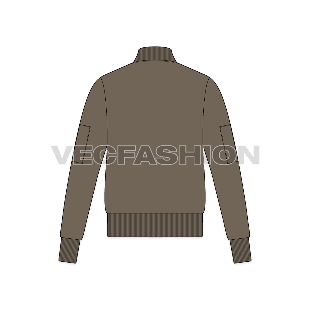 Mens Pullover Bomber Jacket flat sketch, back view