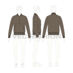 Mens Pullover Bomber Jacket flat sketch, croqui sketch