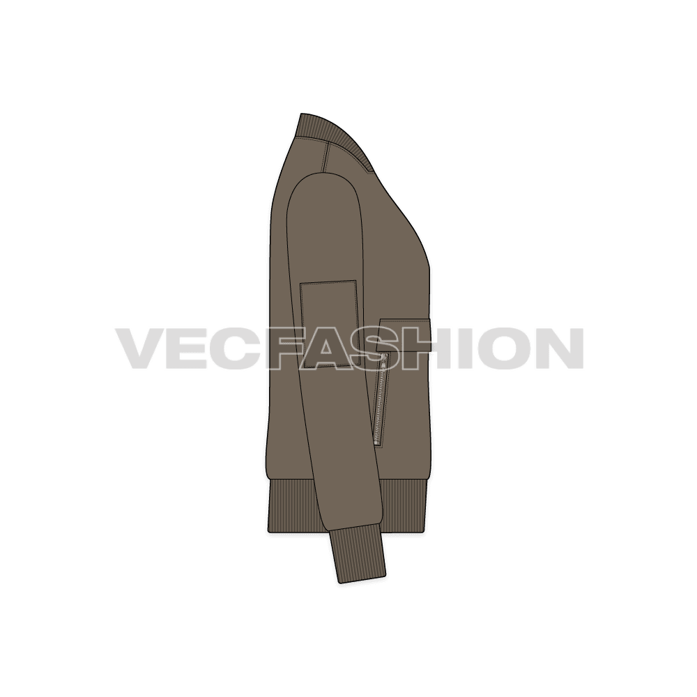 Mens Pullover Bomber Jacket flat sketch, side view