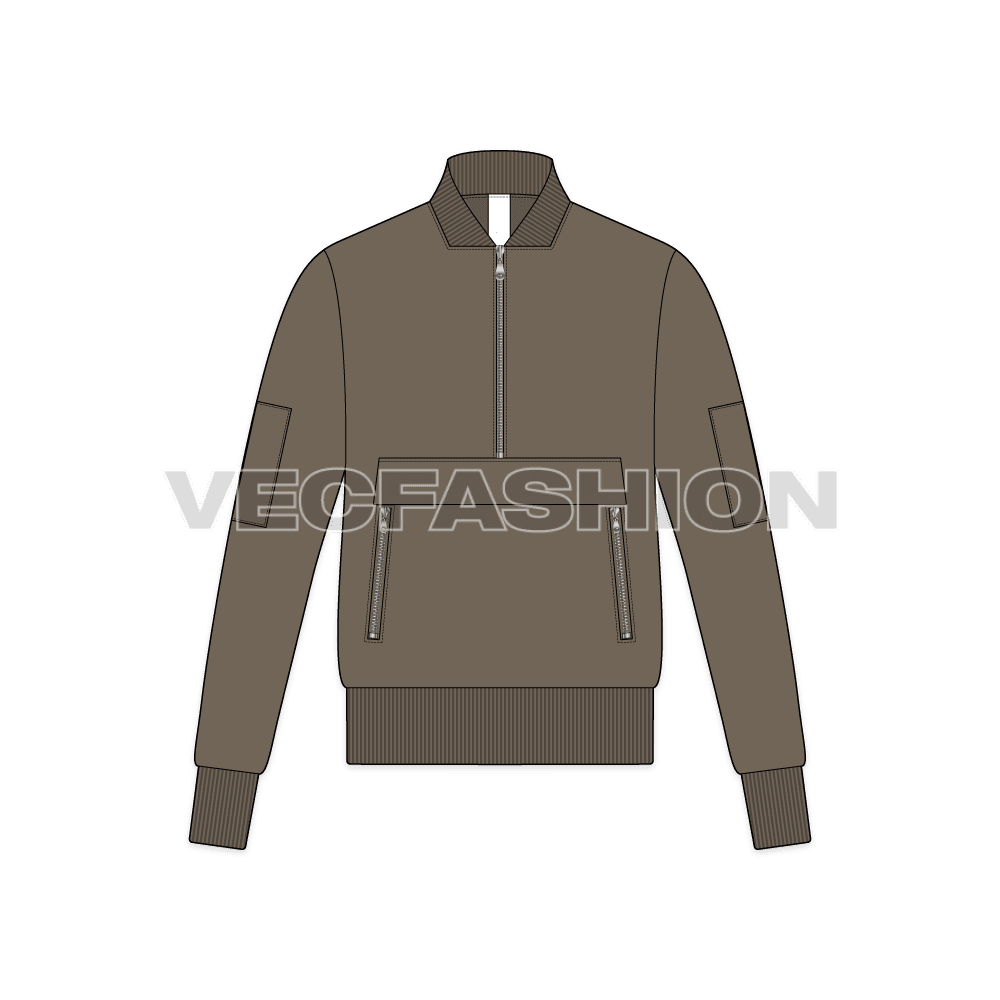 Mens Pullover Bomber Jacket flat sketch, front view
