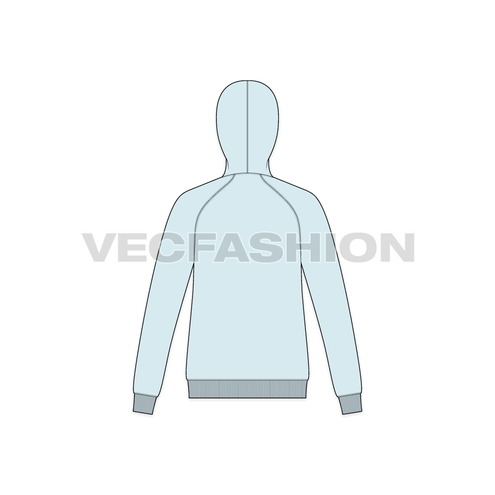Mens pullover hoodie jumper flat sketch, back view