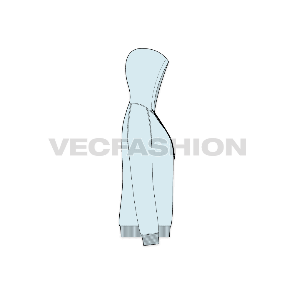 Mens pullover hoodie jumper flat sketch, side view
