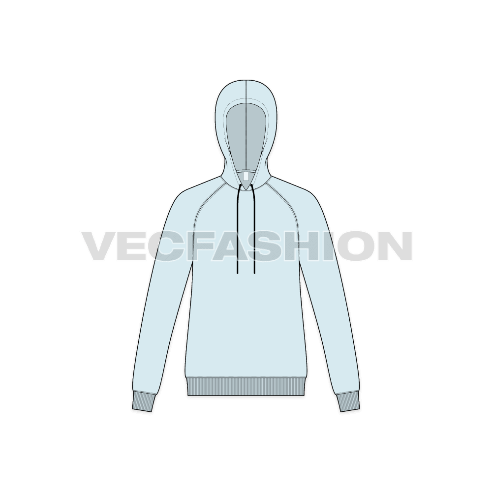 Mens pullover hoodie jumper flat sketch, front view