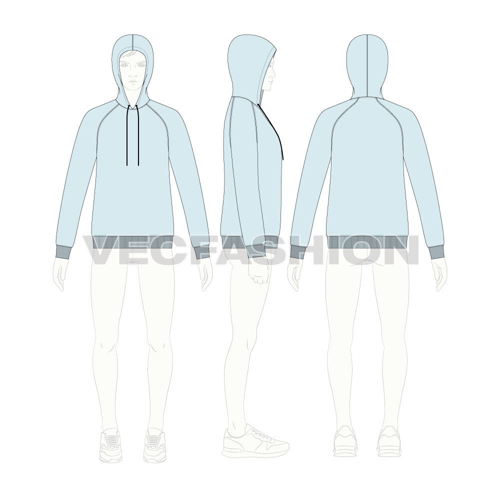 Mens pullover hoodie jumper flat sketch, croqui sketch