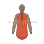 Mens pullover hoodie with round hem flat sketch, front view