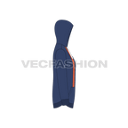 Mens pullover with oversized hood flat sketch, side view