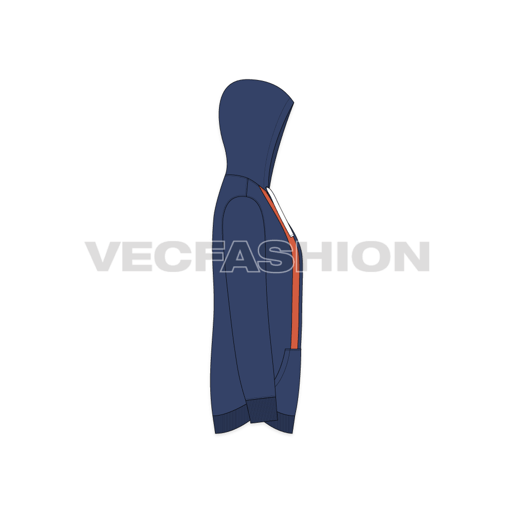 Mens pullover with oversized hood flat sketch, side view