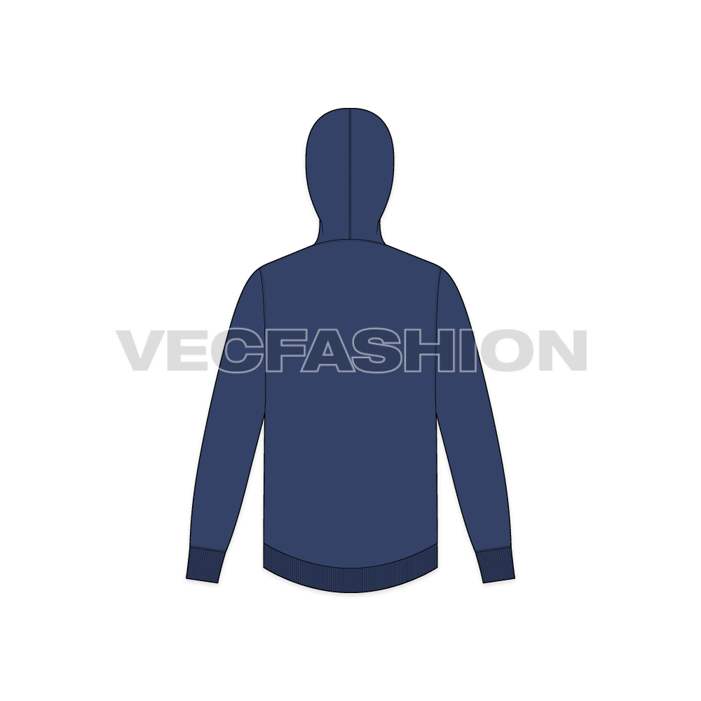 Mens pullover with oversized hood flat sketch, back view