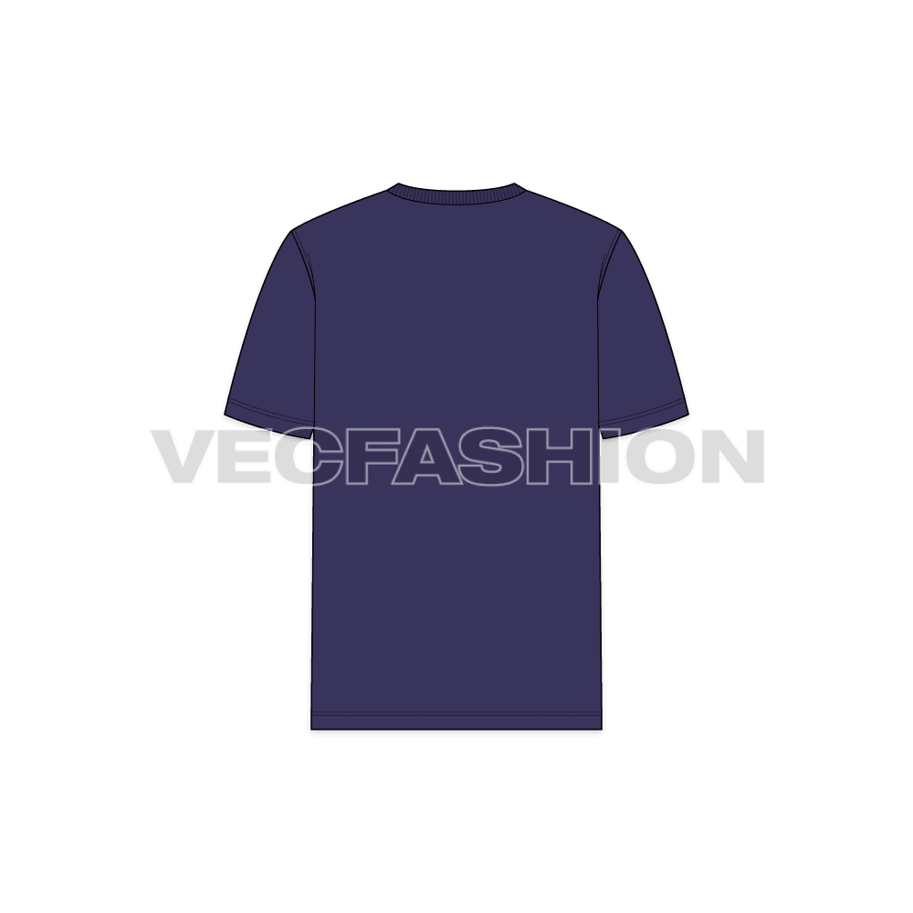 Mens purple v neck t-shirt flat sketch, back view
