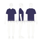 Mens purple v neck t-shirt flat sketch, croqui sketch