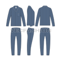 Mens pyjama shirt nightsuit flat sketch, showing all views, front, side and back