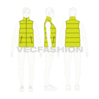 Mens quilted puffer vest flat sketch, croqui sketch
