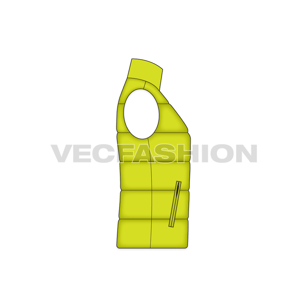 Mens quilted puffer vest flat sketch, side view