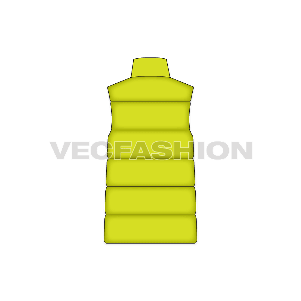 Mens quilted puffer vest flat sketch, back view