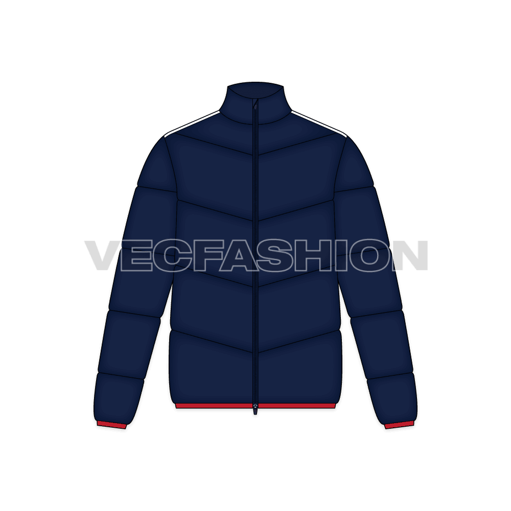 Mens Quilted Windbreaker Jacket flat sketch, front view