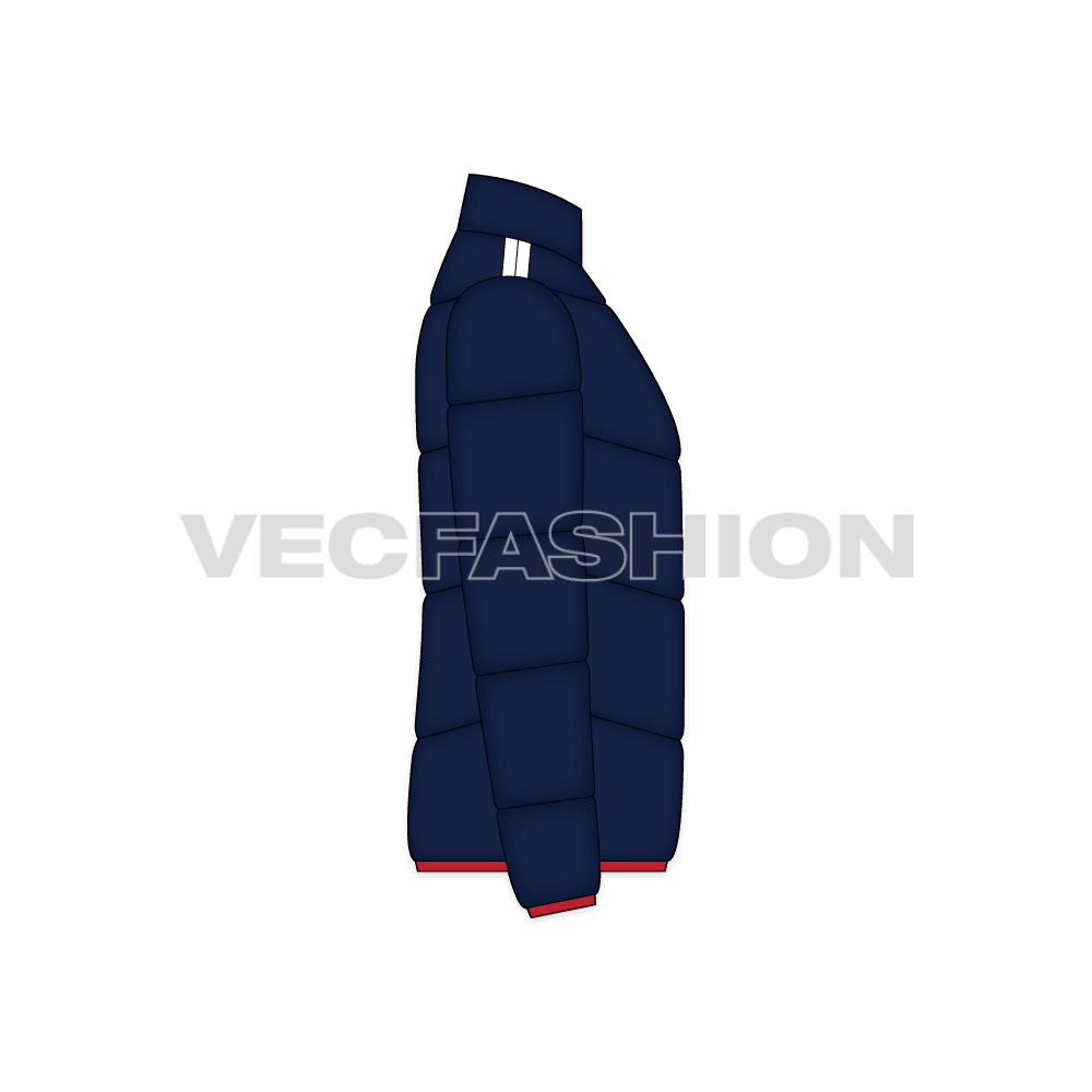Mens Quilted Windbreaker Jacket flat sketch, side view