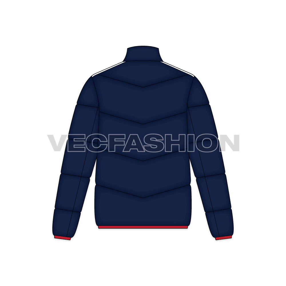 Mens Quilted Windbreaker Jacket flat sketch, back view