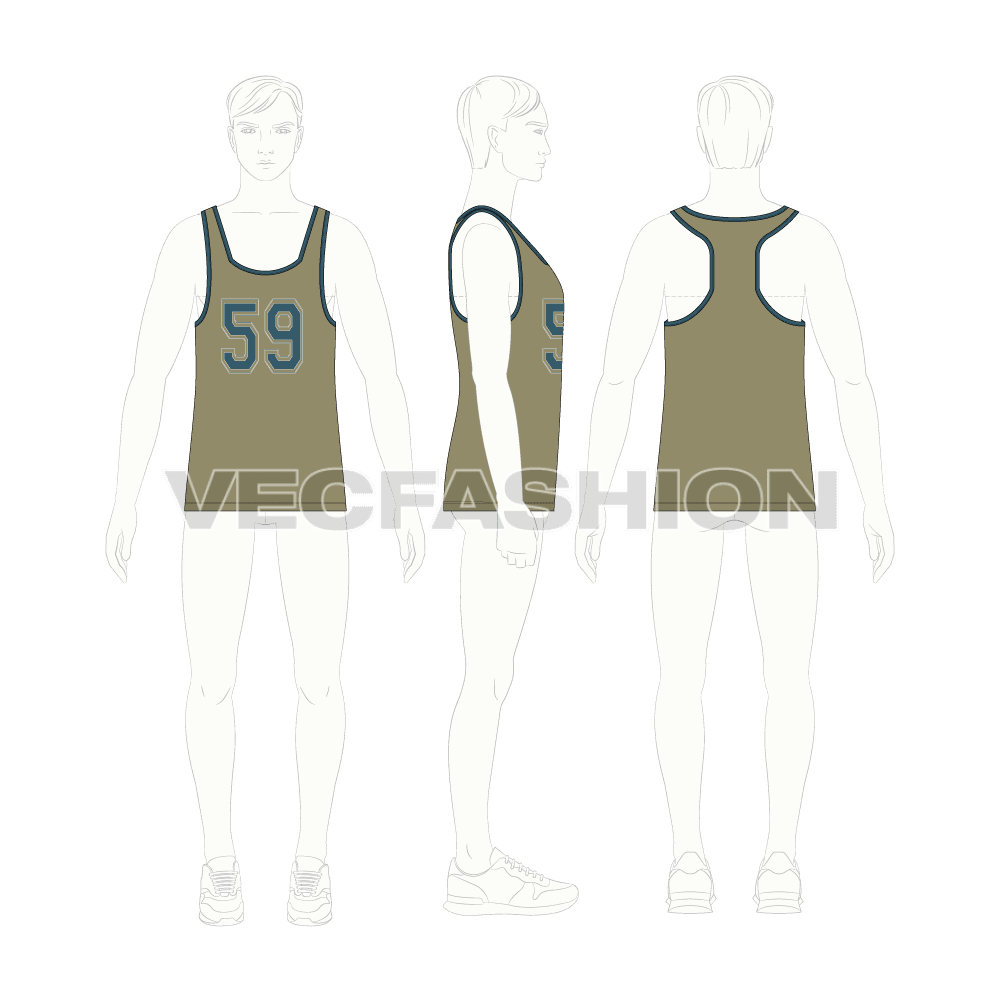 Mens racerback gym tank flat sketch, croqui sketch