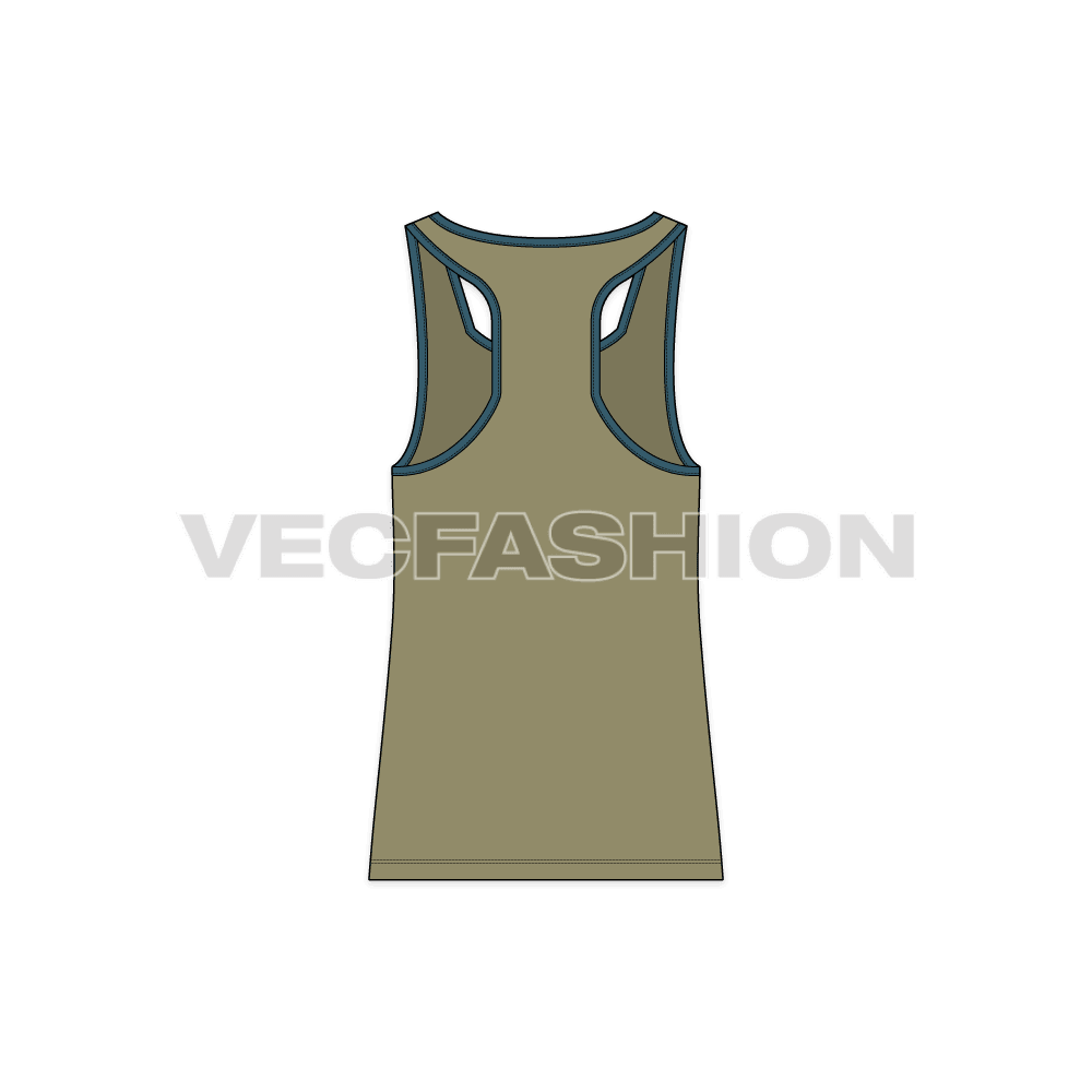 Mens racerback gym tank flat sketch, back view