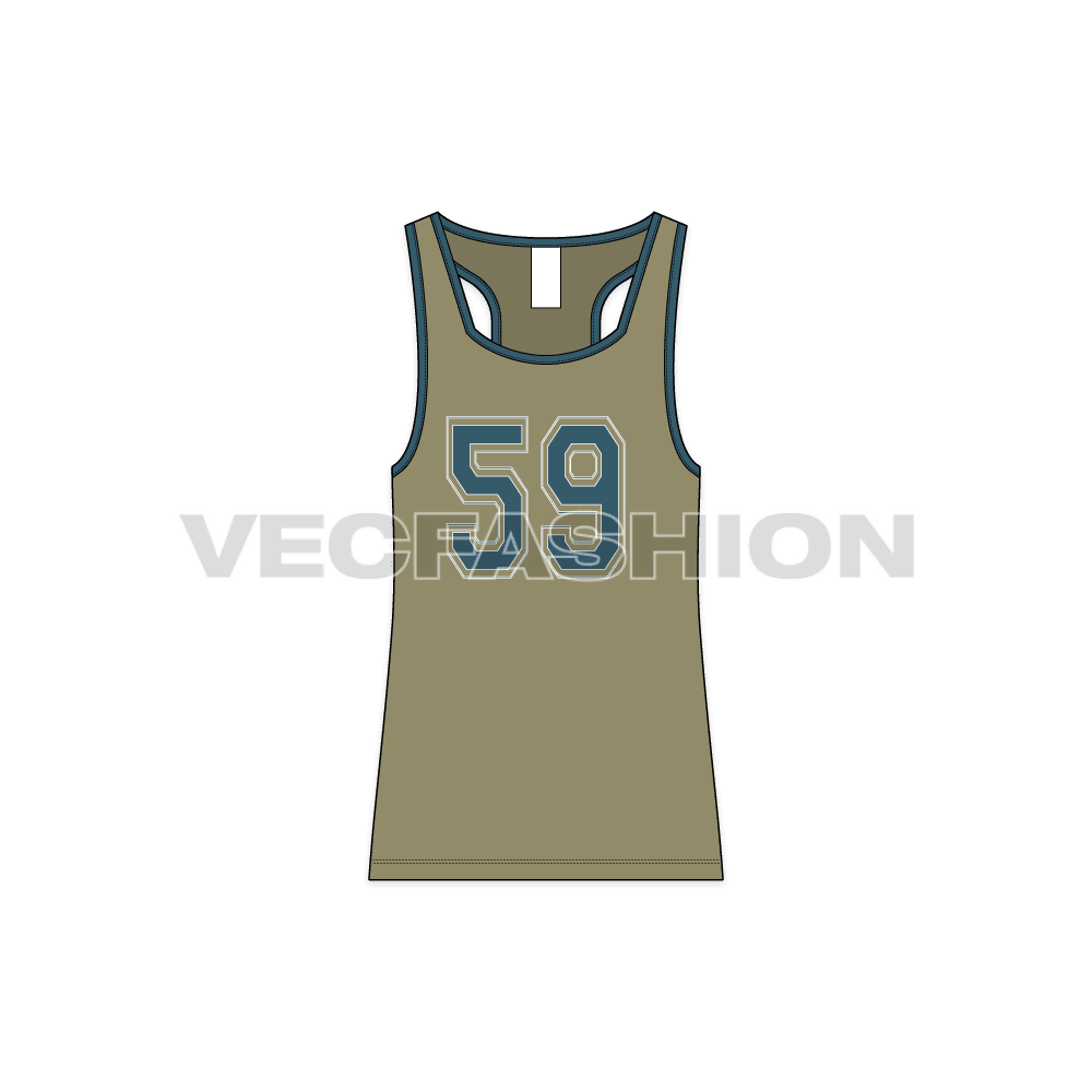 Mens racerback gym tank flat sketch, front view