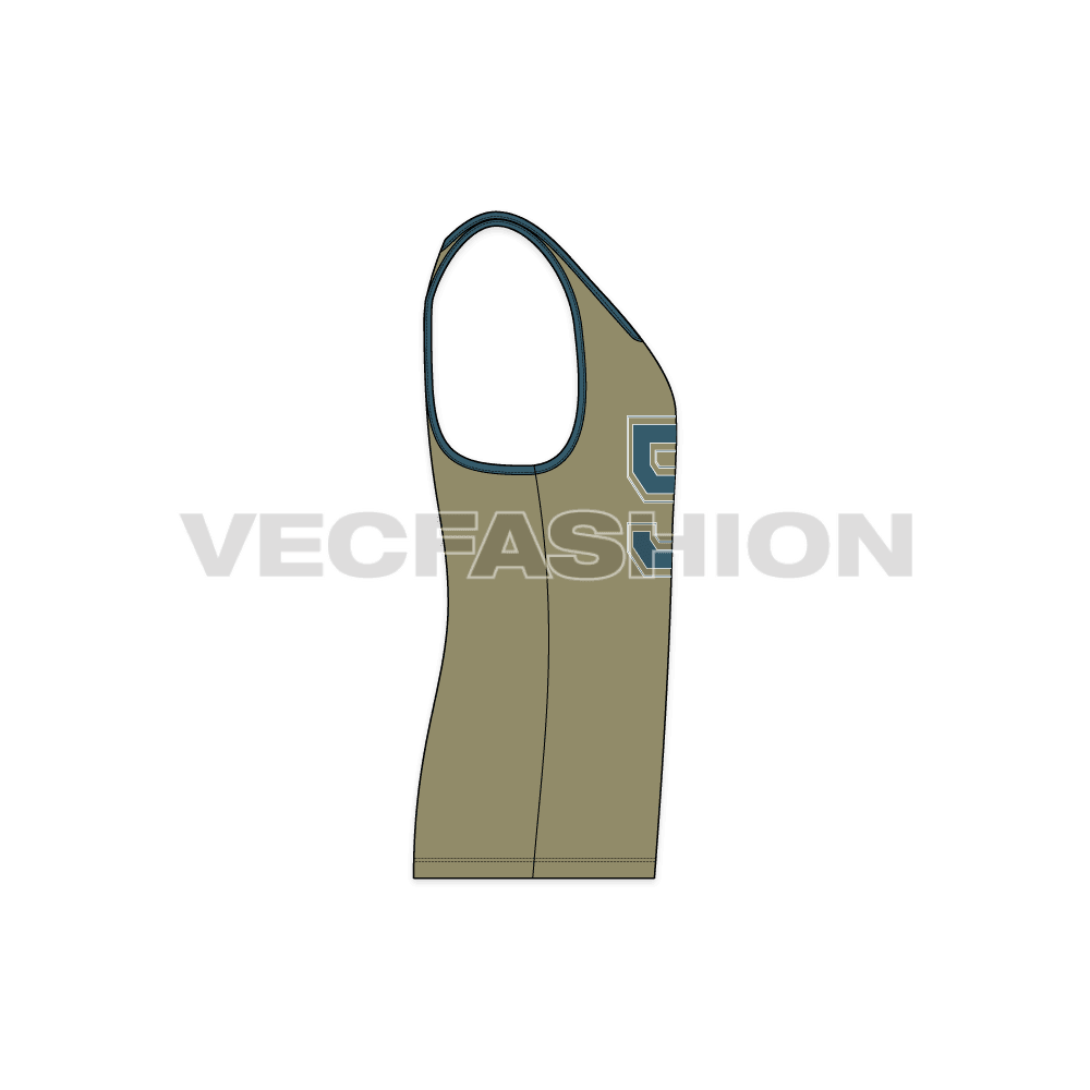 Mens racerback gym tank flat sketch, side view