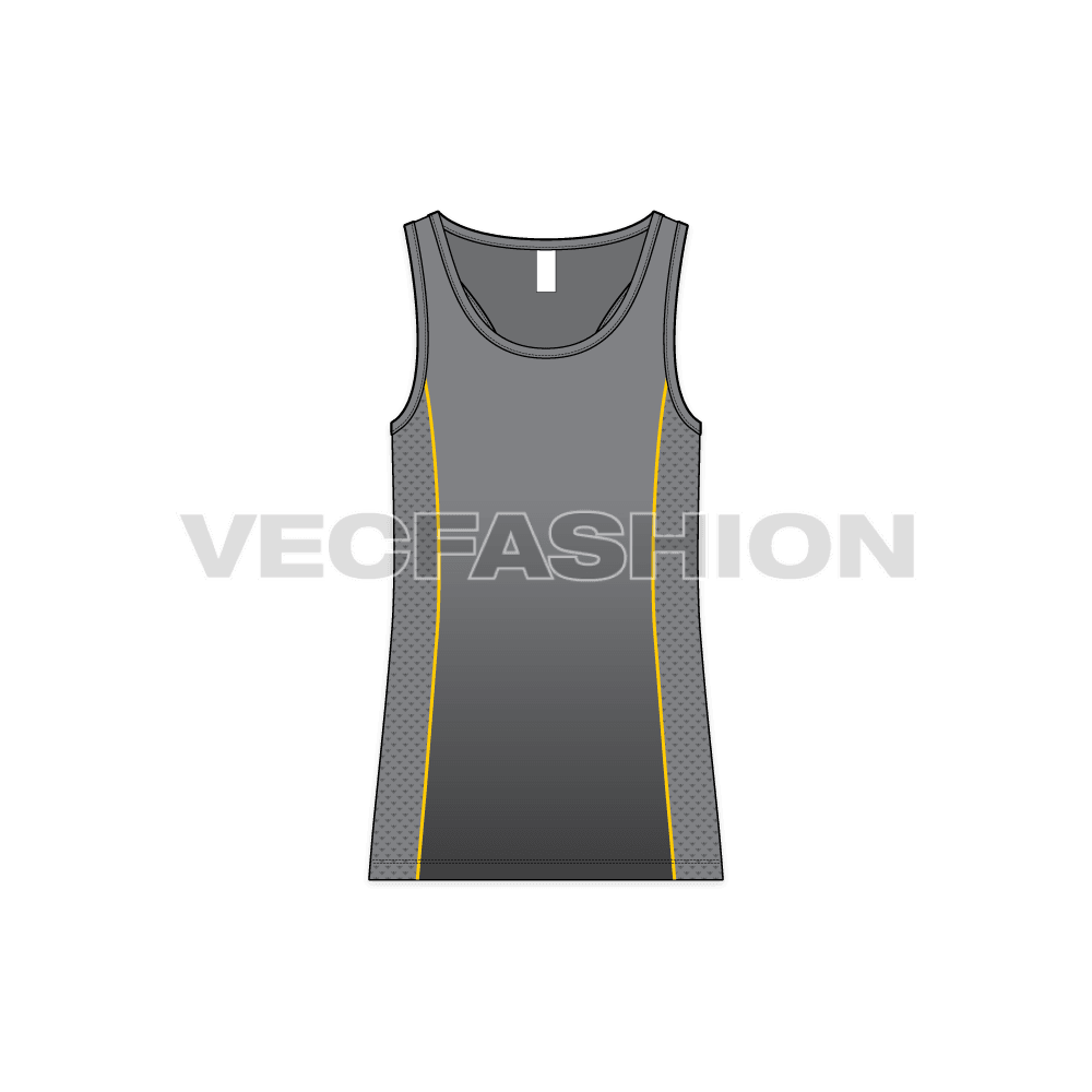 Mens racerback sport tank top flat sketch, front view