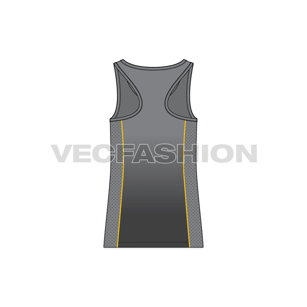 Mens racerback sport tank top flat sketch, back view
