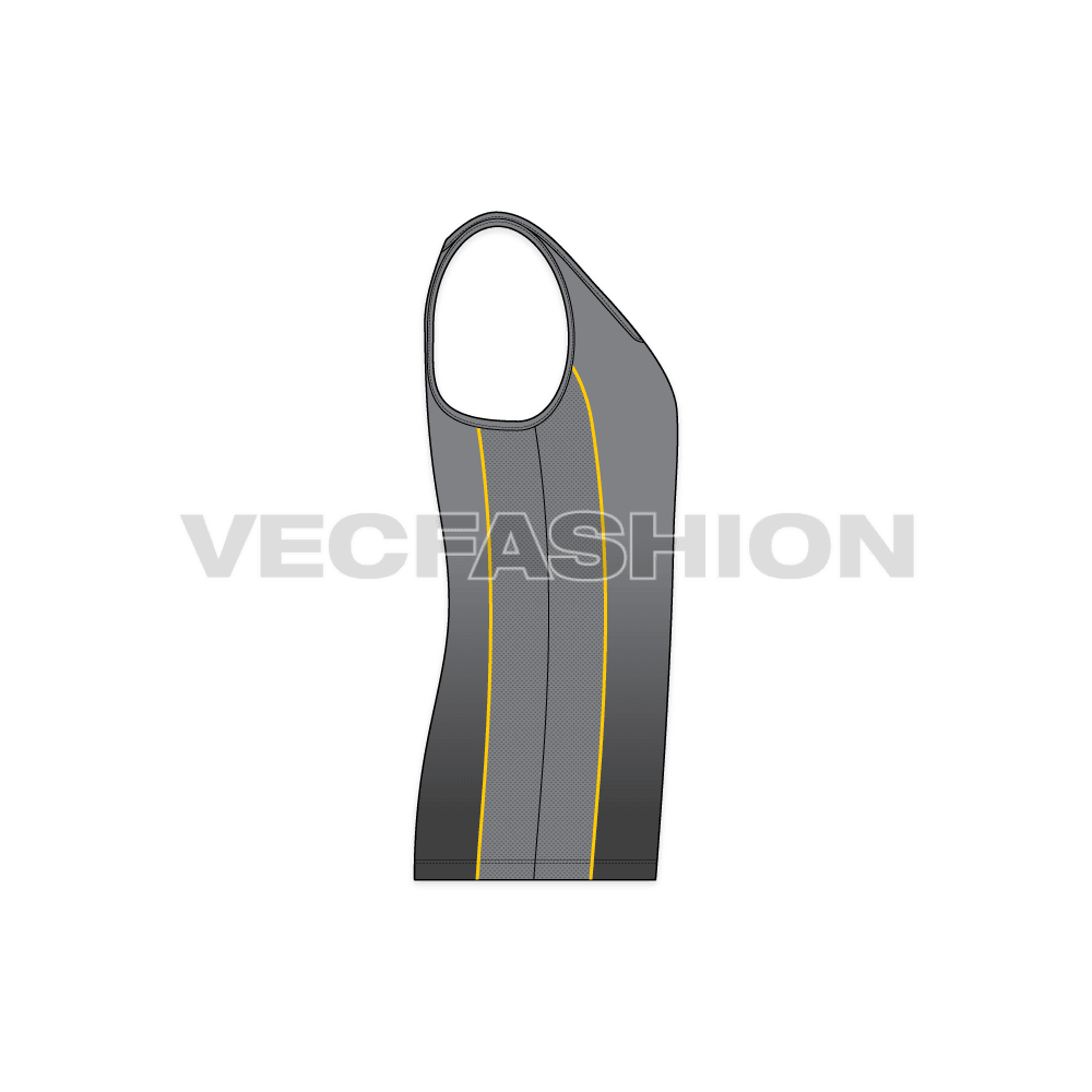 Mens racerback sport tank top flat sketch, side view