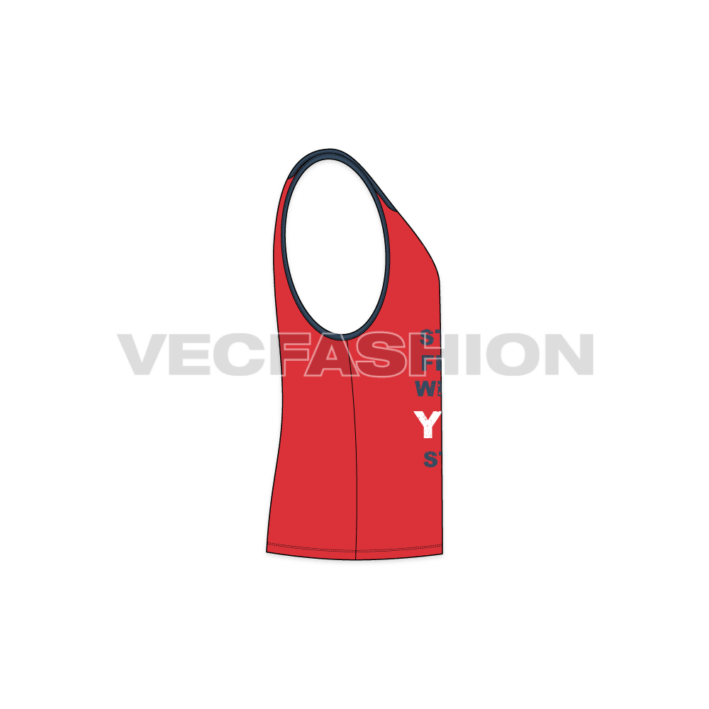 Mens racerback tank top flat sketch, side view