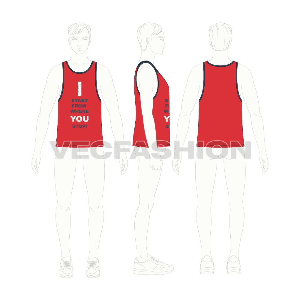 Mens racerback tank top flat sketch, croqui sketch