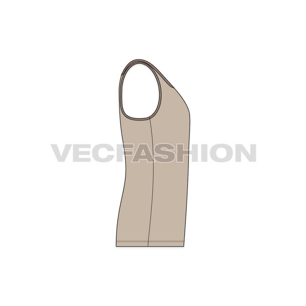 Mens racerback tank top flat sketch, side view