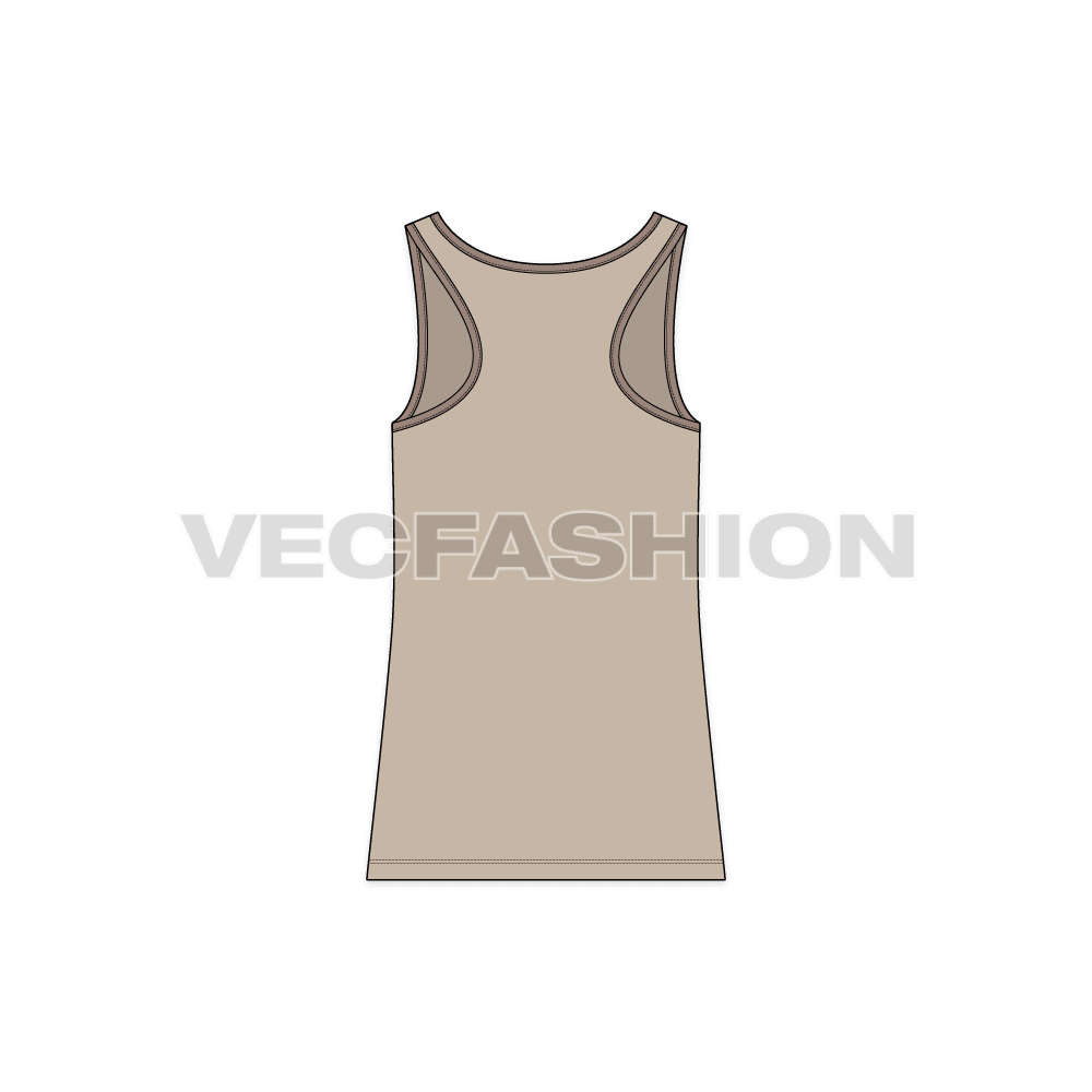 Mens racerback tank top flat sketch, back view